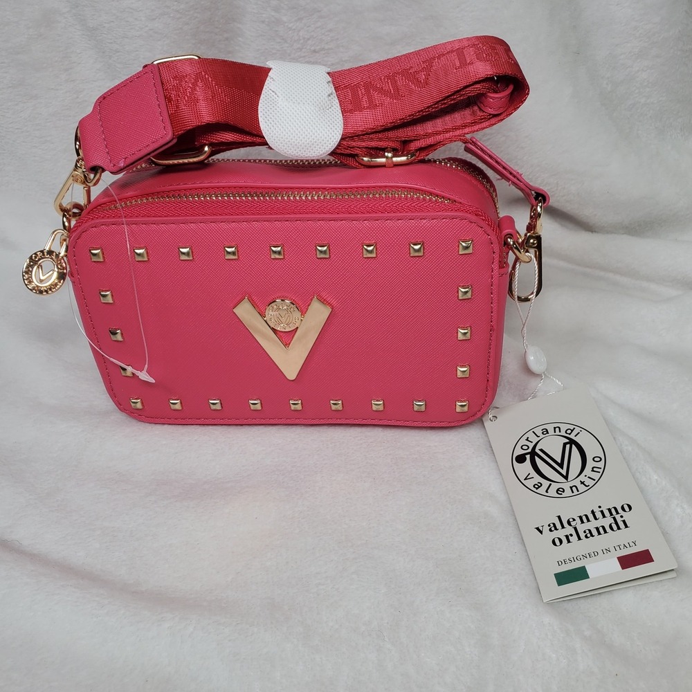 Valentino Orlandi Hot Pink Glam Club Camera Bag Crossbody Purse Small Studded